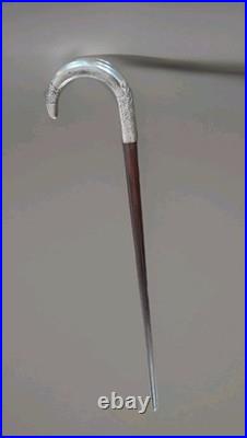 CANNE DE MARCHE ART DÉCO POMMEAU EN ARGENT MASSIF Poinçon MINERVE Palissandre