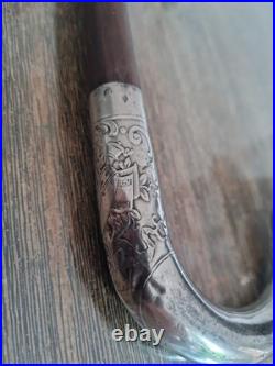 CANNE DE MARCHE ART DÉCO POMMEAU EN ARGENT MASSIF Poinçon MINERVE Palissandre