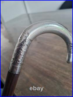 CANNE DE MARCHE ART DÉCO POMMEAU EN ARGENT MASSIF Poinçon MINERVE Palissandre