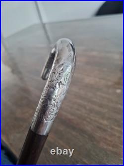 CANNE DE MARCHE ART DÉCO POMMEAU EN ARGENT MASSIF Poinçon MINERVE Palissandre
