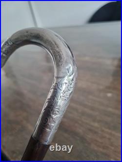 CANNE DE MARCHE ART DÉCO POMMEAU EN ARGENT MASSIF Poinçon MINERVE Palissandre