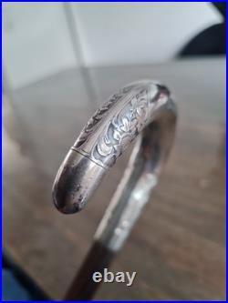 CANNE DE MARCHE ART DÉCO POMMEAU EN ARGENT MASSIF Poinçon MINERVE Palissandre
