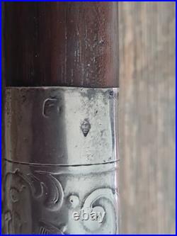 CANNE DE MARCHE ART DÉCO POMMEAU EN ARGENT MASSIF Poinçon MINERVE Palissandre