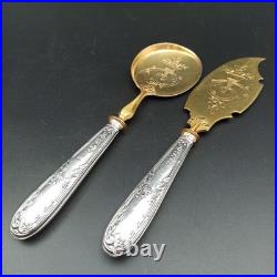 COUVERTS DE SERVICE À GLACE ARGENT MASSIF Poinçon Minerve À Servir Louis XVI