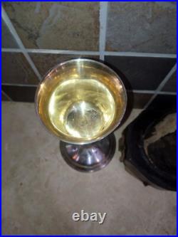 Calice d'église bol argent massif poinçon Coq Fin XIX ème Pied en bronze argenté