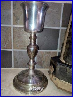 Calice d'église bol argent massif poinçon Coq Fin XIX ème Pied en bronze argenté