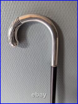 Canne argent 800 Art Nouveau bec de corbin poinçon monogramme