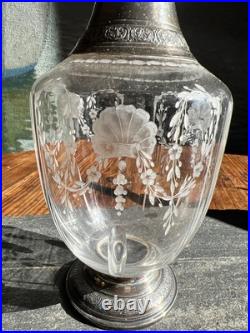 Carafe Cristal Taillé & Argent Massif Poinçon Minerve Silver & Crystal