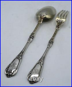 Caron Couvert De Service A Ragout Argent Massif Poincon Minerve Decor Louis XV