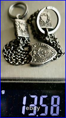 Chaine De Montre Gousset En Argent Massif Poinçon Tortue Epoque 19ème