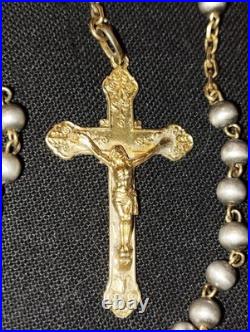 Chapelet Ancien ARGENT MASSIF Poinçon Crabe VERMEIL St Joseph & ROSA MYSTICA