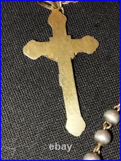 Chapelet Ancien ARGENT MASSIF Poinçon Crabe VERMEIL St Joseph & ROSA MYSTICA