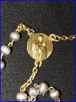 Chapelet Ancien ARGENT MASSIF Poinçon Crabe VERMEIL St Joseph & ROSA MYSTICA