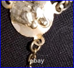 Chapelet Ancien ARGENT MASSIF Poinçon Crabe VERMEIL St Joseph & ROSA MYSTICA