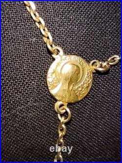 Chapelet Ancien ARGENT MASSIF Poinçon Crabe VERMEIL St Joseph & ROSA MYSTICA