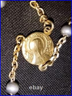 Chapelet Ancien ARGENT MASSIF Poinçon Crabe VERMEIL St Joseph & ROSA MYSTICA