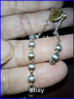Chapelet Ancien ARGENT MASSIF Poinçon Crabe VERMEIL St Joseph & ROSA MYSTICA