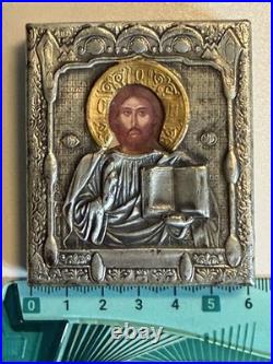 Charmante icône du Christ Riza en argent massif, Poinçon 925 Ancona