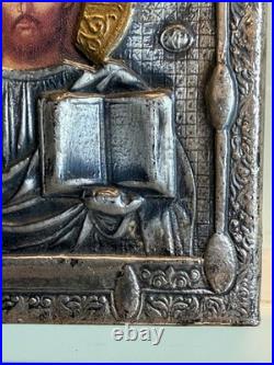 Charmante icône du Christ Riza en argent massif, Poinçon 925 Ancona