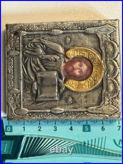 Charmante icône du Christ Riza en argent massif, Poinçon 925 Ancona