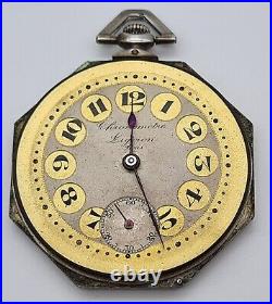 Chronomètre montre tocante art déco en argent massif poinçon crabe Ligeron Paris