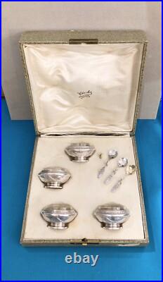 Coffret 4 salerons + pelles à sel en ARGENT MASSIF poinçonné MINERVE 106,7g