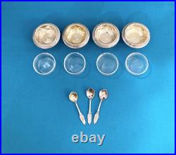 Coffret 4 salerons + pelles à sel en ARGENT MASSIF poinçonné MINERVE 106,7g
