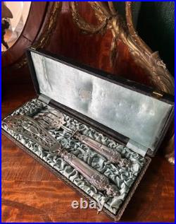 Coffret de service à poisson en argent massif poinçon Minerve