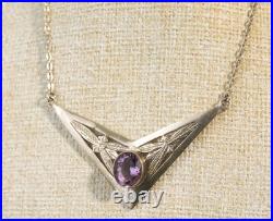 Collier Ancien en Argent Massif Améthyste 925 Poinçonné Art Déco Vers 1930