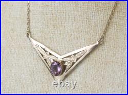Collier Ancien en Argent Massif Améthyste 925 Poinçonné Art Déco Vers 1930