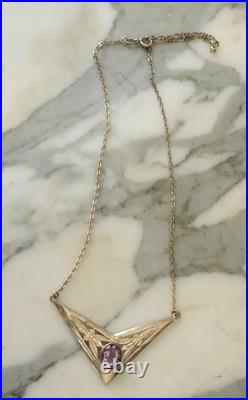 Collier Ancien en Argent Massif Améthyste 925 Poinçonné Art Déco Vers 1930