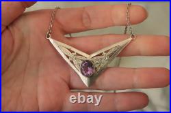 Collier Ancien en Argent Massif Améthyste 925 Poinçonné Art Déco Vers 1930