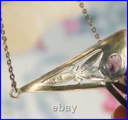 Collier Ancien en Argent Massif Améthyste 925 Poinçonné Art Déco Vers 1930