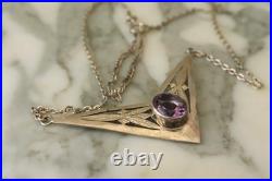 Collier Ancien en Argent Massif Améthyste 925 Poinçonné Art Déco Vers 1930