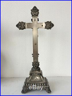 Crucifix christ en argent massif XIXème poinçon minerve calice ciboire
