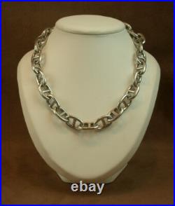 ENORME COLLIER EN ARGENT MASSIF MAILLE MARINE ORFEVRE MURAT POINCON MINEVRE 98g