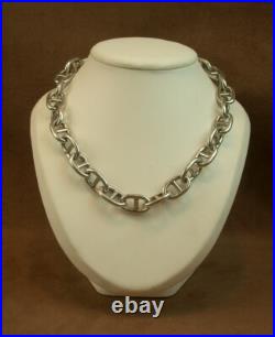ENORME COLLIER EN ARGENT MASSIF MAILLE MARINE ORFEVRE MURAT POINCON MINEVRE 98g
