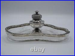 Encrier En Argent Massif Poincon Minerve Et Cristal Frise Feuilles De Lauriers