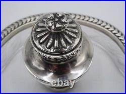 Encrier En Argent Massif Poincon Minerve Et Cristal Frise Feuilles De Lauriers