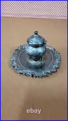 Encrier Signe En Argent Massif Poincon Minerve De 72,63 Grammes