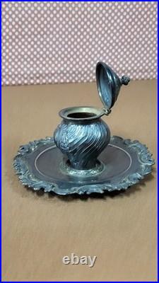 Encrier Signe En Argent Massif Poincon Minerve De 72,63 Grammes