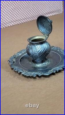 Encrier Signe En Argent Massif Poincon Minerve De 72,63 Grammes