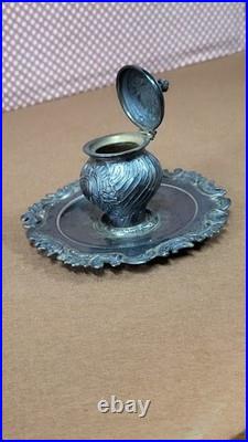 Encrier Signe En Argent Massif Poincon Minerve De 72,63 Grammes