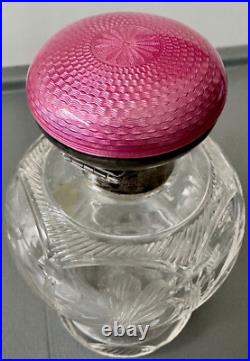 Flacon En Cristal Taillé Et Bouchon Argent Massif Anglais Poinçon Lion Art Deco