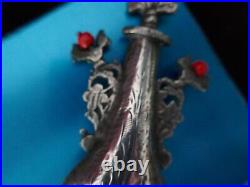 Flacon à Khol argent massif et corail poincon tunisien tete de maure P 50g