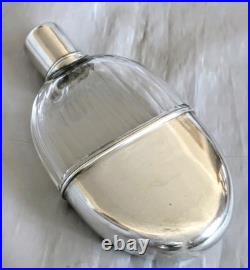 Flasque à Alcool En Cristal Ou verre Argent Massif Et Vermeil Poinçon Minerve
