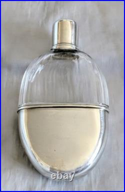 Flasque à Alcool En Cristal Ou verre Argent Massif Et Vermeil Poinçon Minerve