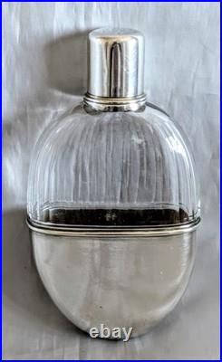 Flasque à Alcool En Cristal Ou verre Argent Massif Et Vermeil Poinçon Minerve
