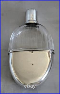 Flasque à Alcool En Cristal Ou verre Argent Massif Et Vermeil Poinçon Minerve