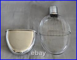 Flasque à Alcool En Cristal Ou verre Argent Massif Et Vermeil Poinçon Minerve